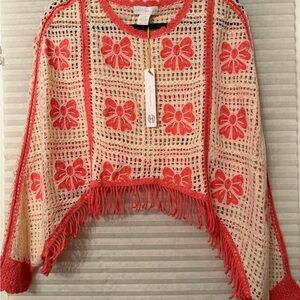 House of Harlow 1960 Red and Cream Crochet Top